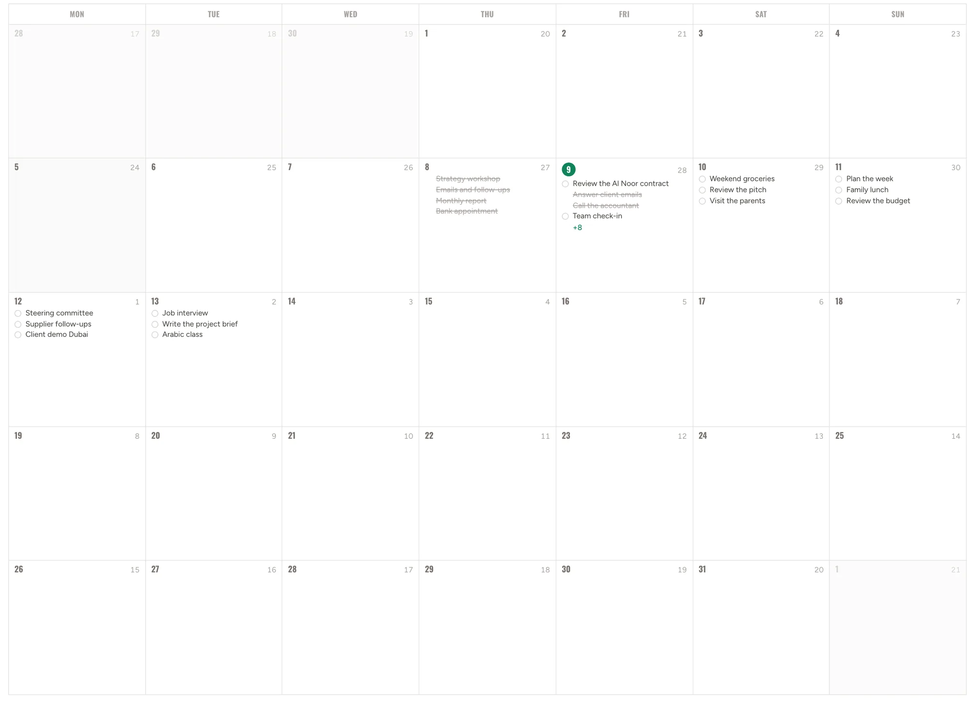 October in the web app, with the Hijri dates
