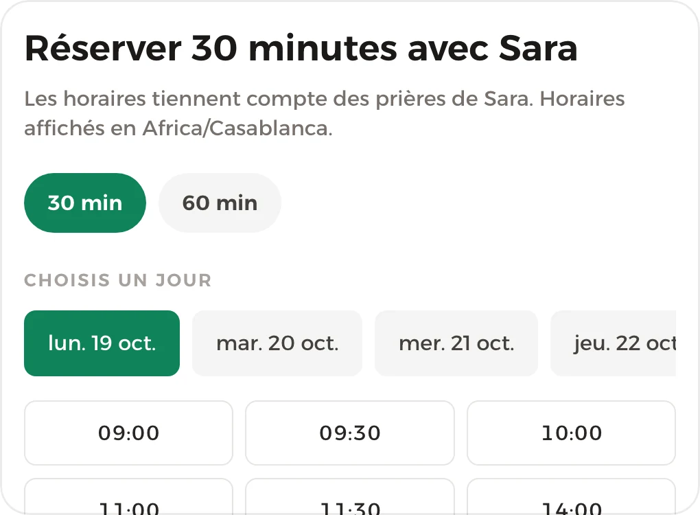 La page de réservation : des créneaux hors des prières