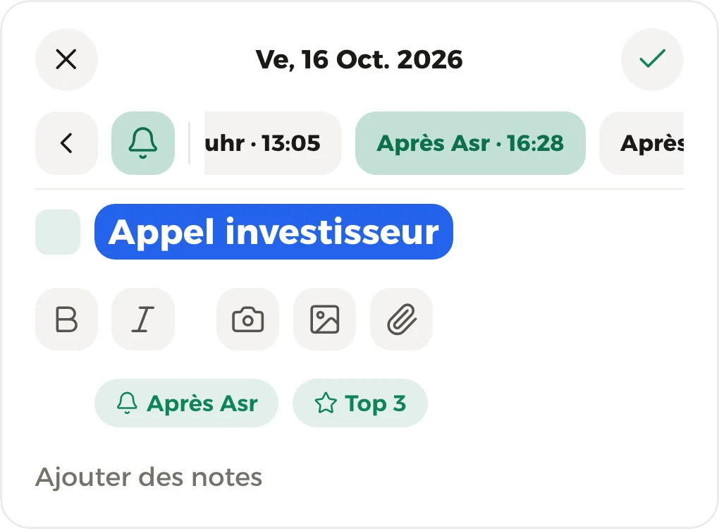 Une tâche avec son rappel « Après Asr »
