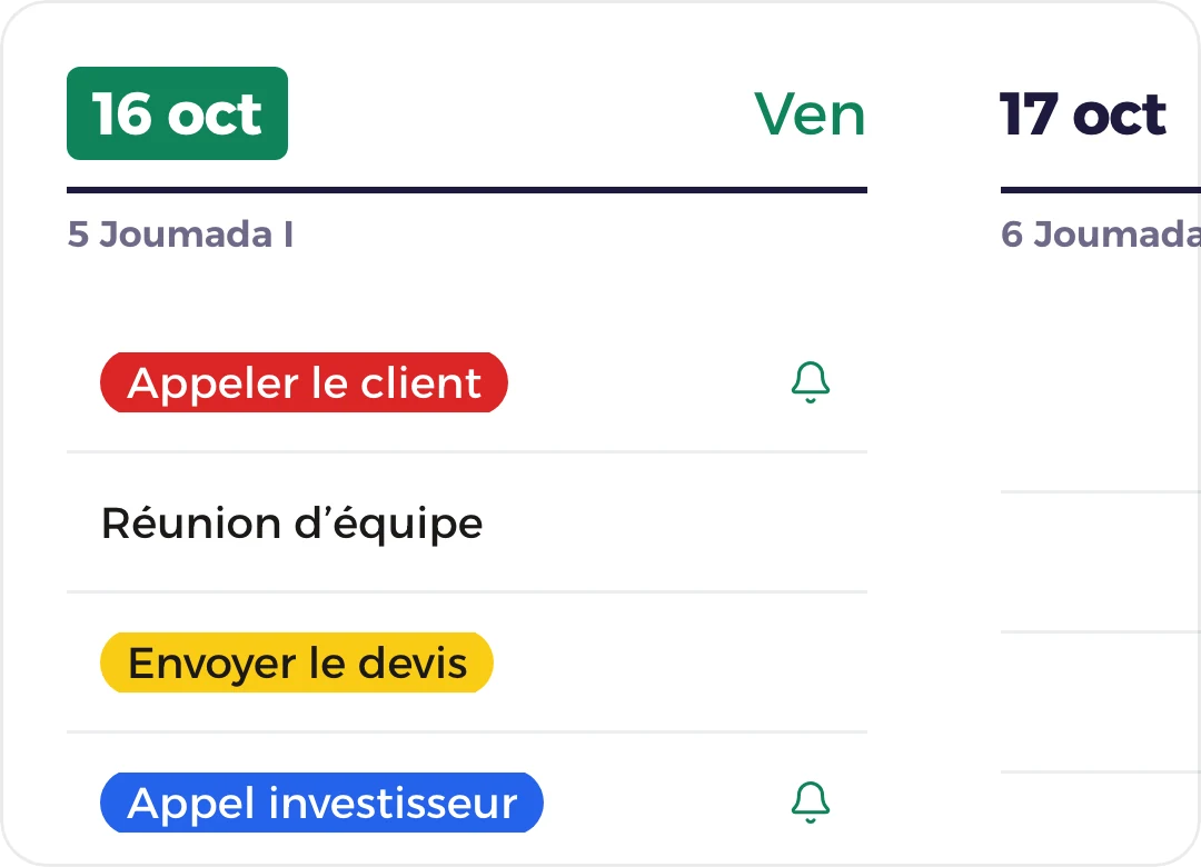 La semaine sur munazzim.app, les tâches en couleur